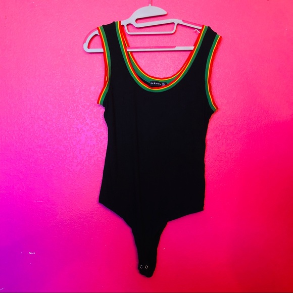 Black Ribbed Body Suit With Rasta Lining - Picture 3 of 6